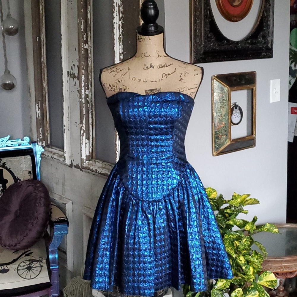 Betsey Johnson metallic shiny blue strapless dress